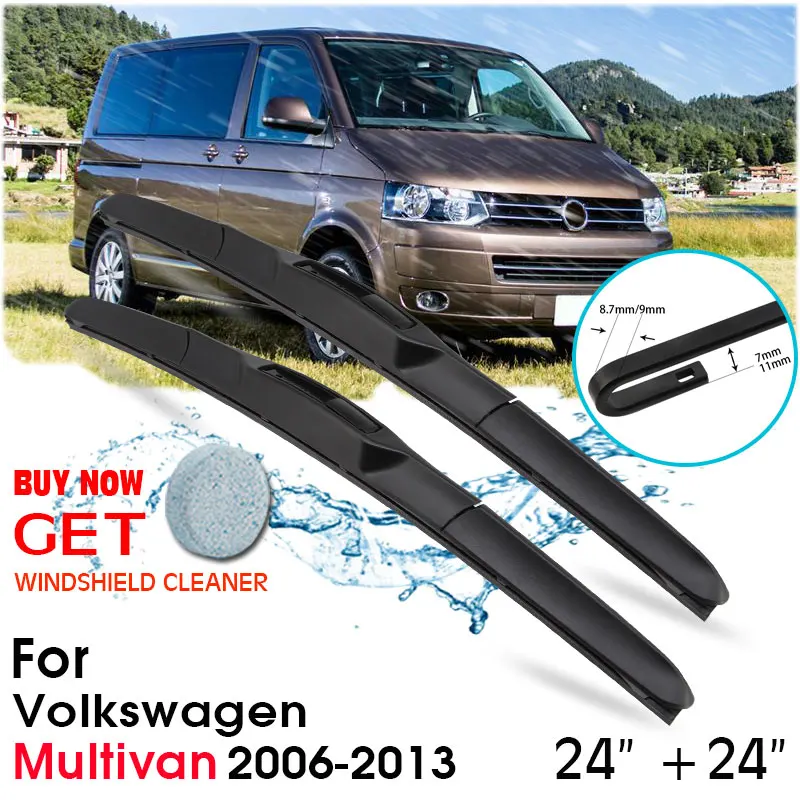 

Car Wiper Blade Front Window Windshield Rubber Silicon Refill Wipers For Volkswagen Multivan 2006-2013 24"+24" Car Accessories