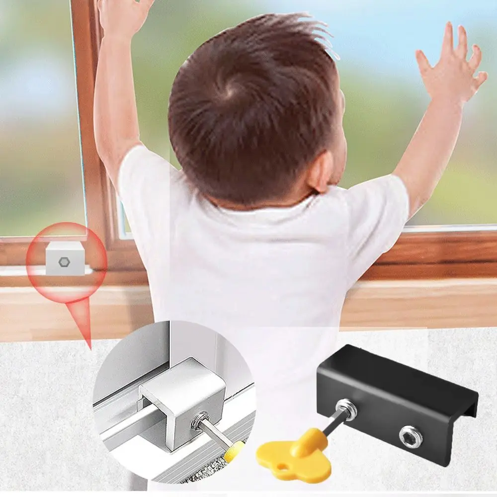 Portable Aluminum Alloy Sliding Window Locks Unisex Protection Adjustable Window Safety Lock Safety Security Lock