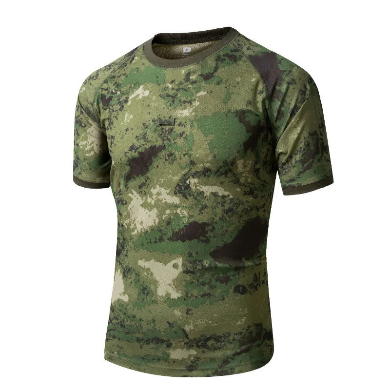 Python Pattern Camouflage Tactical T-shirt Mens Quick Drying Outdoor Training Combat Short Sleeved Tops Hunting Sports Tees