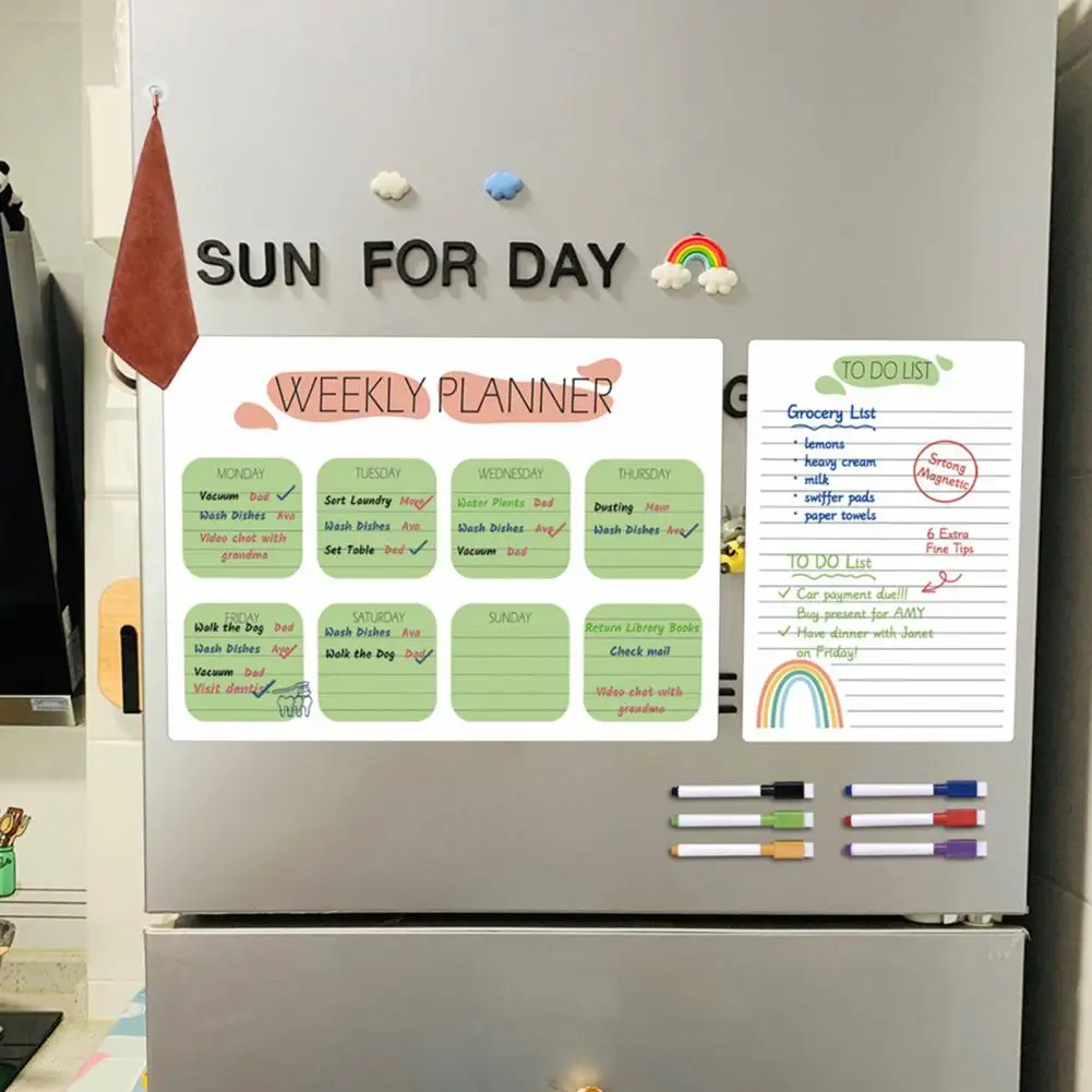 Refrigerator Calendar Efficient Weekly Planning Scratch-proof Magnetic Fridge Calendar Kit with Pens Organize Schedule Stay