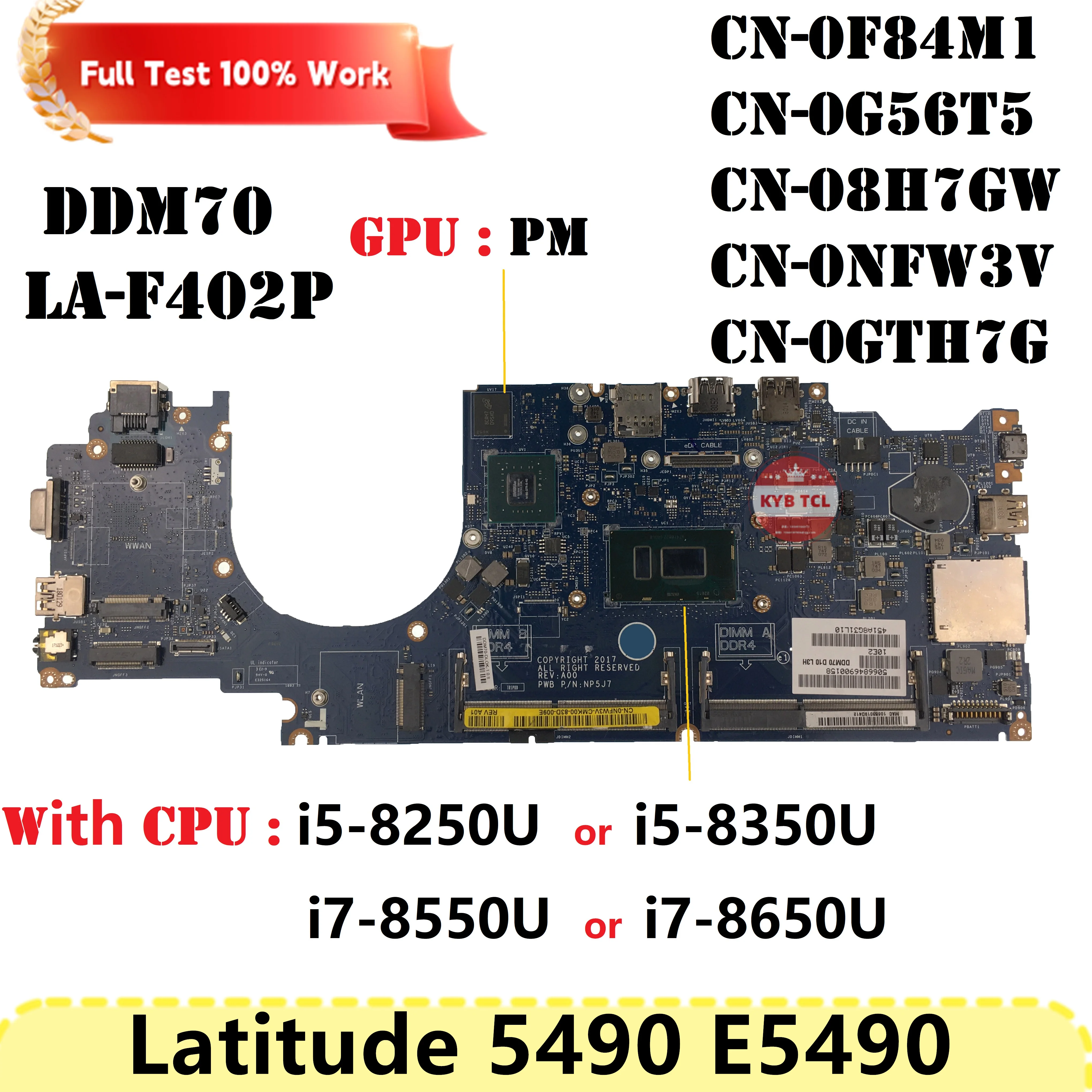 DDM70 LA-F402P Mainboard For Dell Latitude E5490 5490 Laptop Motherboard CN-07DWXK 0HP2D6 0NFW3V 0MDR96 0G56T5 07DWXK Notebook