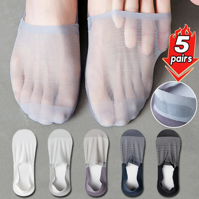 

5/1Pairs Fashion Happy Men Boat Socks Summer Autumn Non-slip Silicone Invisible Cotton Socks Male Ankle Sock Slippers Meia