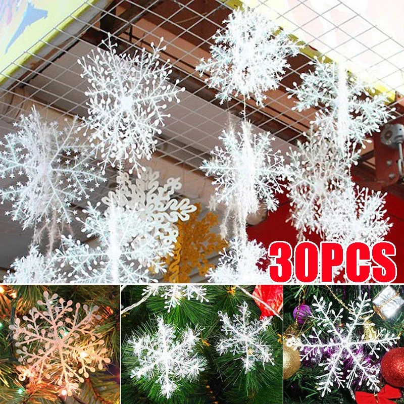 30PCS/pack Multi-size Christmas Snowflakes Christmas Tree Decor Artificial Plastic Snowflake Decor Xmas Party Home Decoration