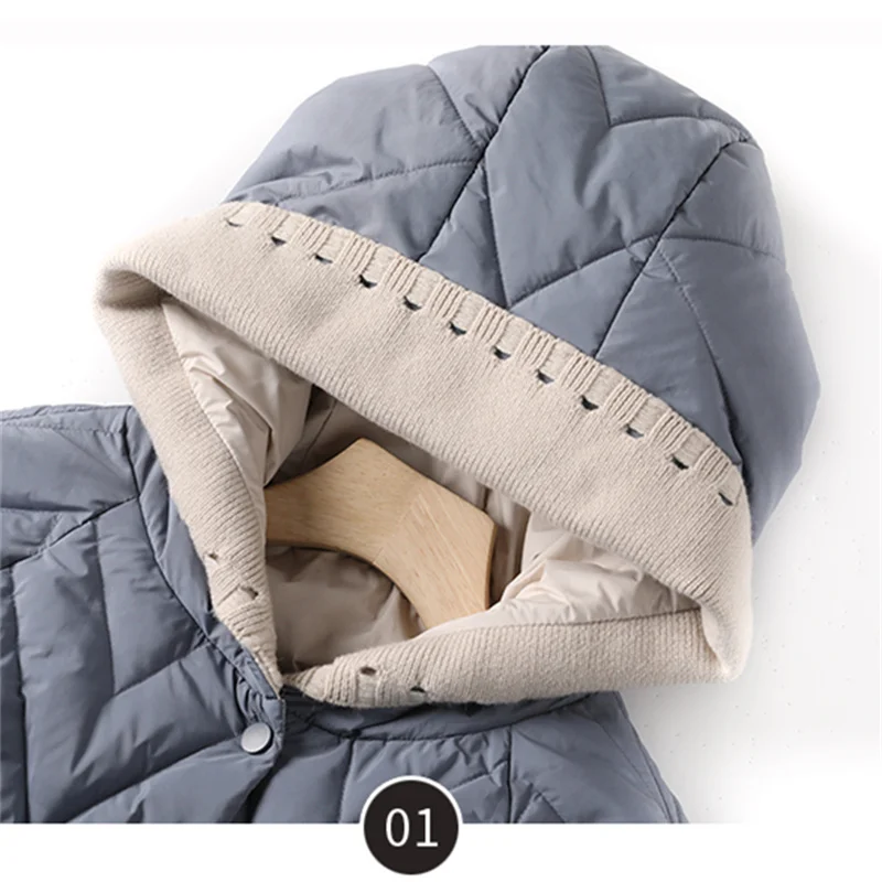 Gestrickte Kapuze Übergroßen Unten Mantel Herbst Winter Frauen Warm Verdicken Weiße Ente Unten Jacke Damen Lose Puffer Parkas Outwears