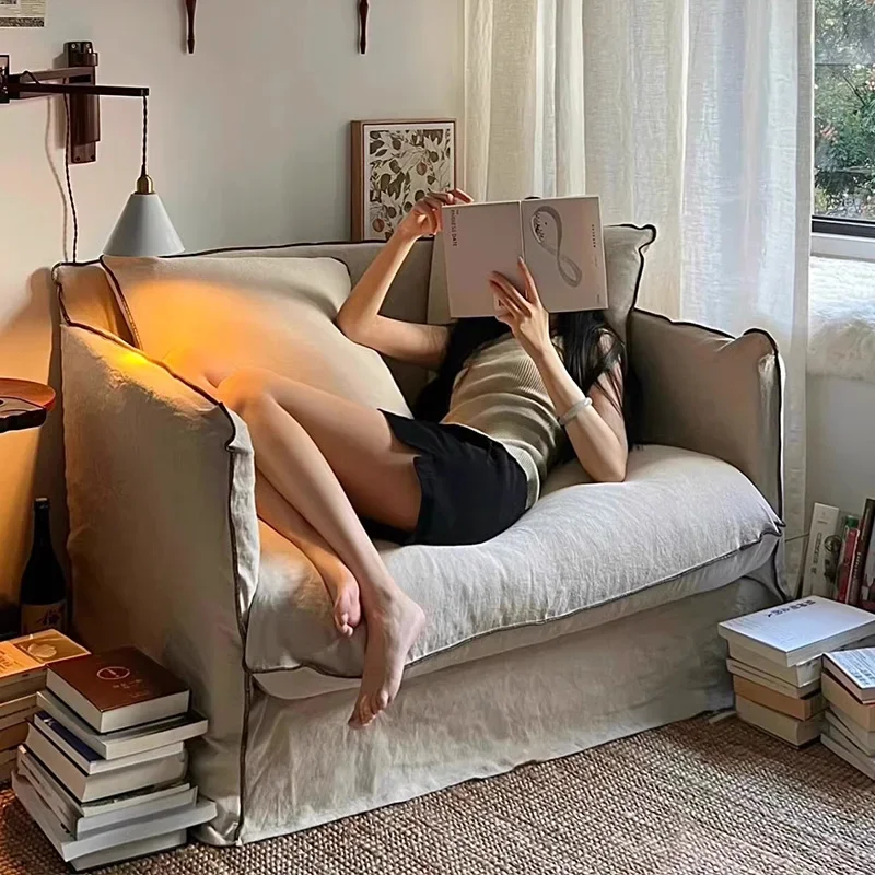 

Single Linen Beige Sofa Corner Sectional Nordic Modular Lounge Living Room Couch Bedroom Puffs Lazy Divano Letto Home Furniture