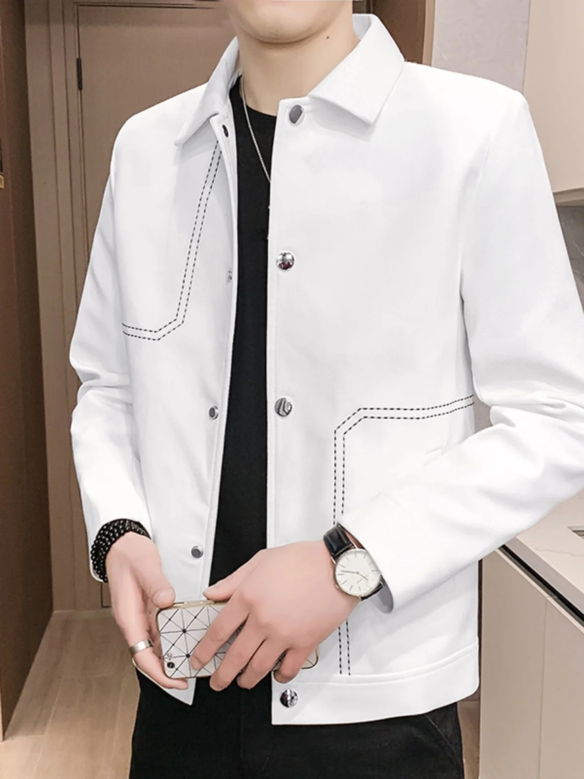 

Trendy Casual Men's Jaet Turn-down Collar Workwear Outerwear Spring Autumn Polyester Nylon Cosite Fiber Stand Fit