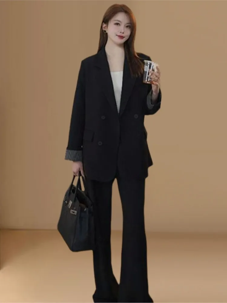 Women's Elegant Chic Blazer Two-Piece Suit New Casual Professional Business Workwear Pantsuits Solid Female Fall Clothes Outfits