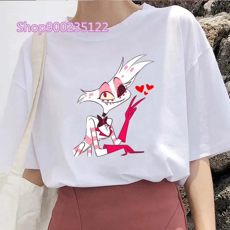 Angel and Nuggies T-shirts Women Printed Anime Graphic Tee Shirts For Woman Cute Cartoon Female Clothes Harajuku Summer Tops