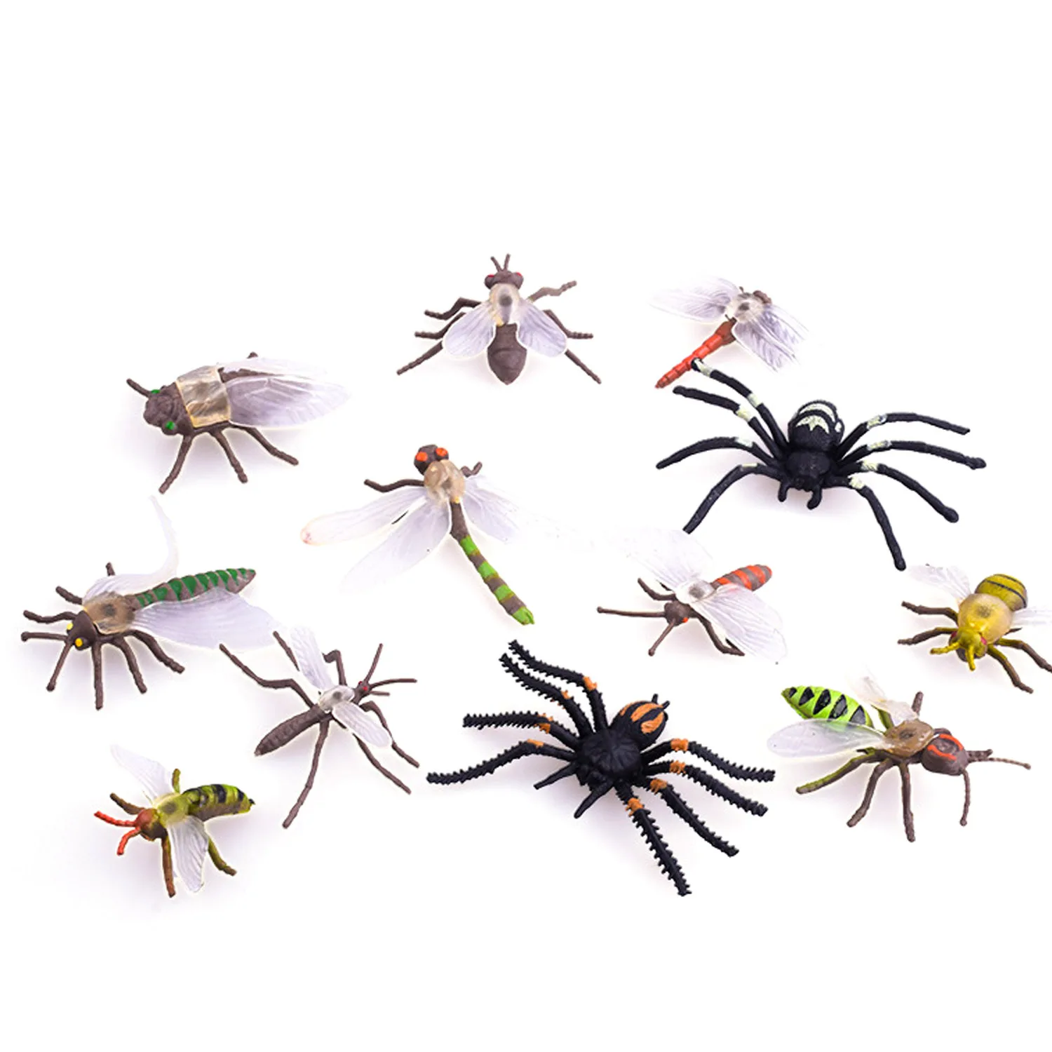 12PCS Simulation Plastic PVC Mini Insect Animals Models Spider Cockroach Beetle Grasshopper Dragonfly Ant Mantis Educational Toy