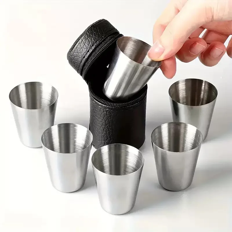 Cross-Border Mini 30ml Thickened Outdoor Portable Wine Cup, Stainless Steel Cup, Convenient Cold Drink Cup, Single-Layer Liquor Cup, 6Pcs