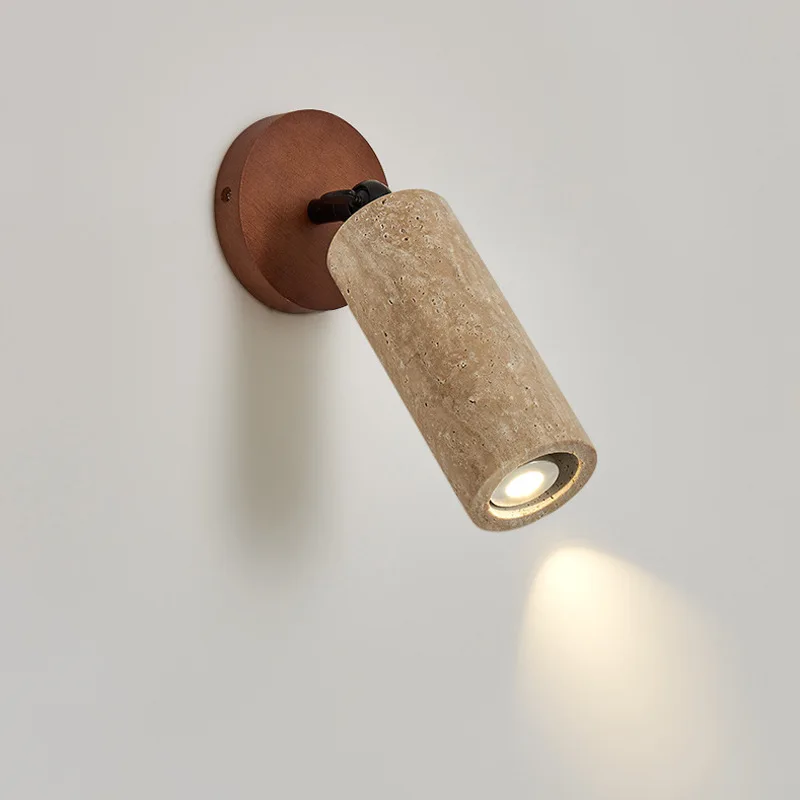 Creative Deisgn Stone Wall Lamps Travertine Lampshade Wood Base Hotel Bedside Spot Reading Lights E27 Bulb LED Corridor Lustres