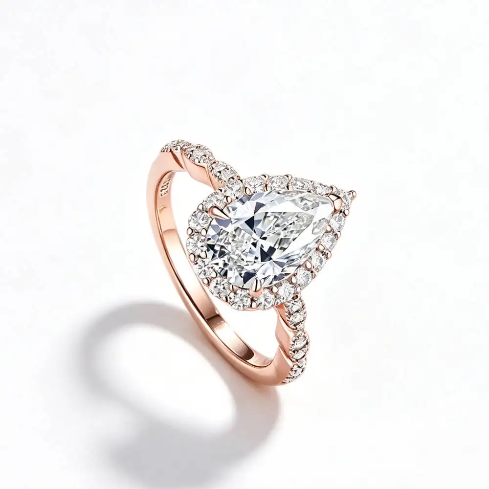 

925 Silver Pear Cut Halo Twist Pave Band Ring D VVS1 Moissanite Multi Tone Luxury Engagement Wedding Fine Jewelry For Women