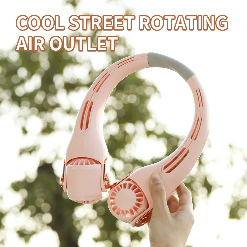 New leaf less mini fan neck hanging fan USB charging lazy person neck hanging fan outdoor portable turbine adjustable rotating f