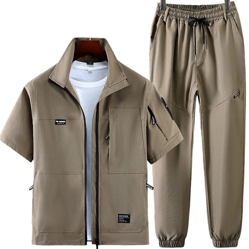 Men's Summer Thin Half Sleeved Long Sleeved Quick Drying Casual Outdoor Breathable Wear-resistant Labor Protection Workwear Set