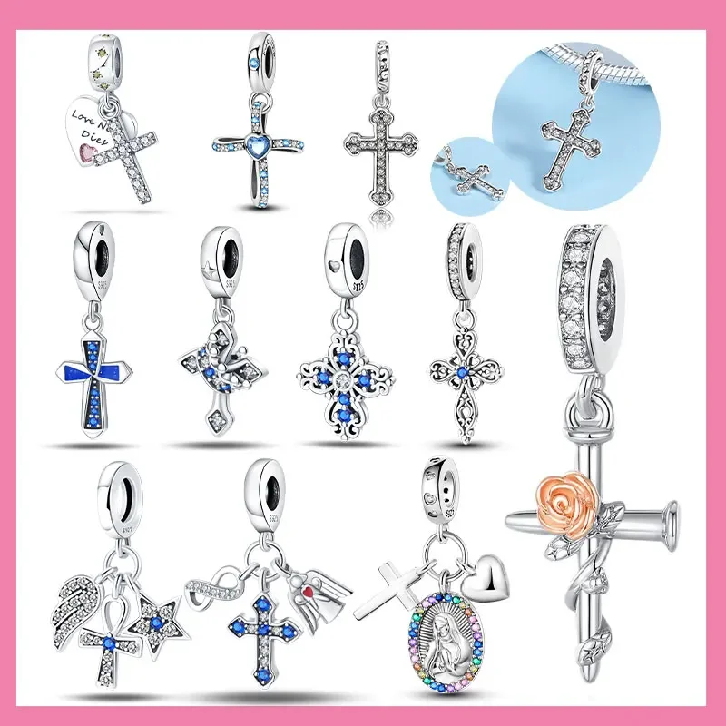 

925 Sterling Silver Charms Religion Heart Lucky Eye Cross Beads Fit Original 925 Bracelet for Women Fine Jewelry Gift Making