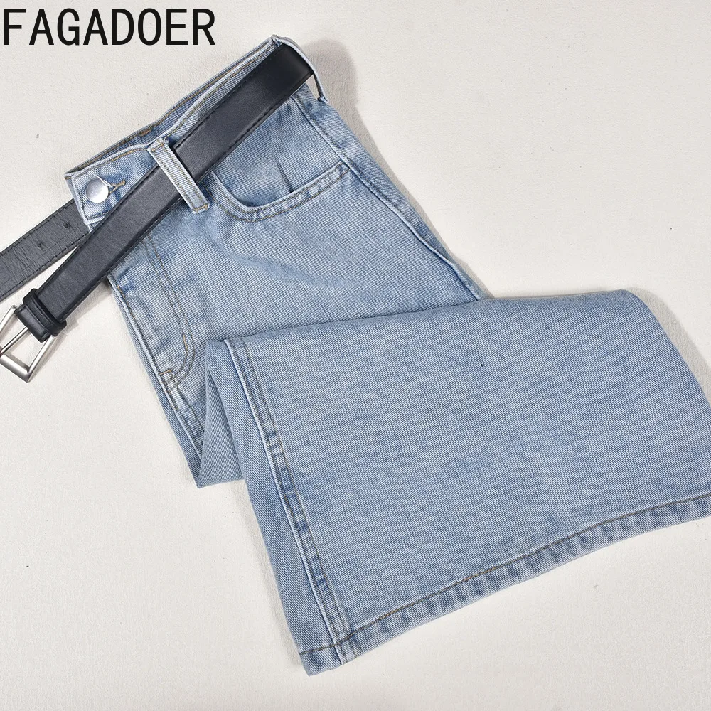 FAGADOER Vintage Fashion Patchwork Denim Flared Pants Women High Waist Elastic Skinny Trousers Casual Female Bottoms Streetwear