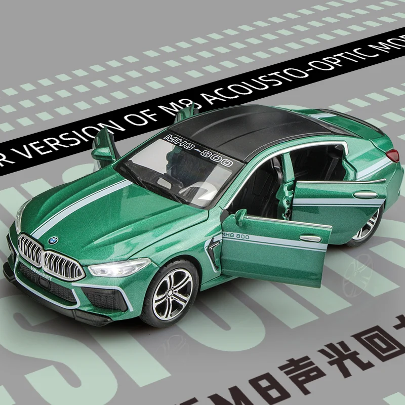 

1:32 BMW M8 Manhart, имитация игрушечного автомобиля из сплава, модель колеса, рулевое управление, звук и свет, детские игрушки, коллекционные предметы, подарок на день рождения