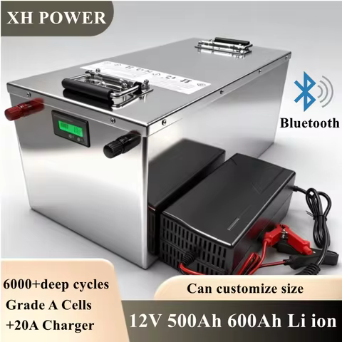 XH 12V 600AH Waterproof 12V 500AH lithium ion battery for UPS RV Solar energy storage subwoofer inverter MPPT + 20A Charger