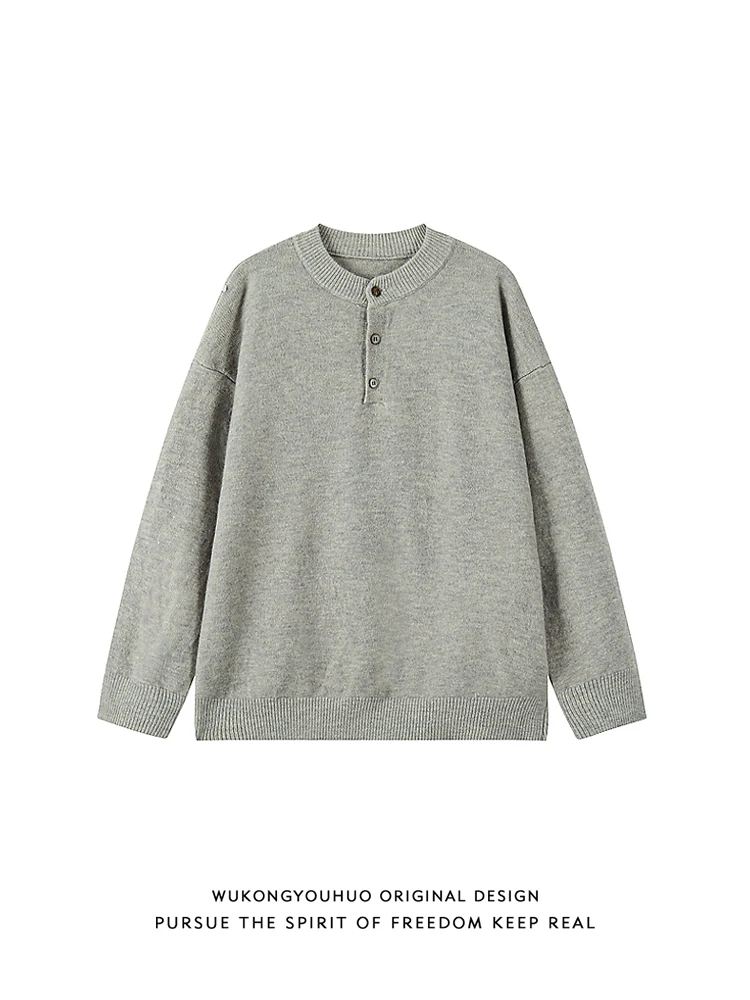 

Vintage Solid Color Henry Neck Sweater Autumn Trendy Brand High-end Casual Versatile Pullover Knitted Top