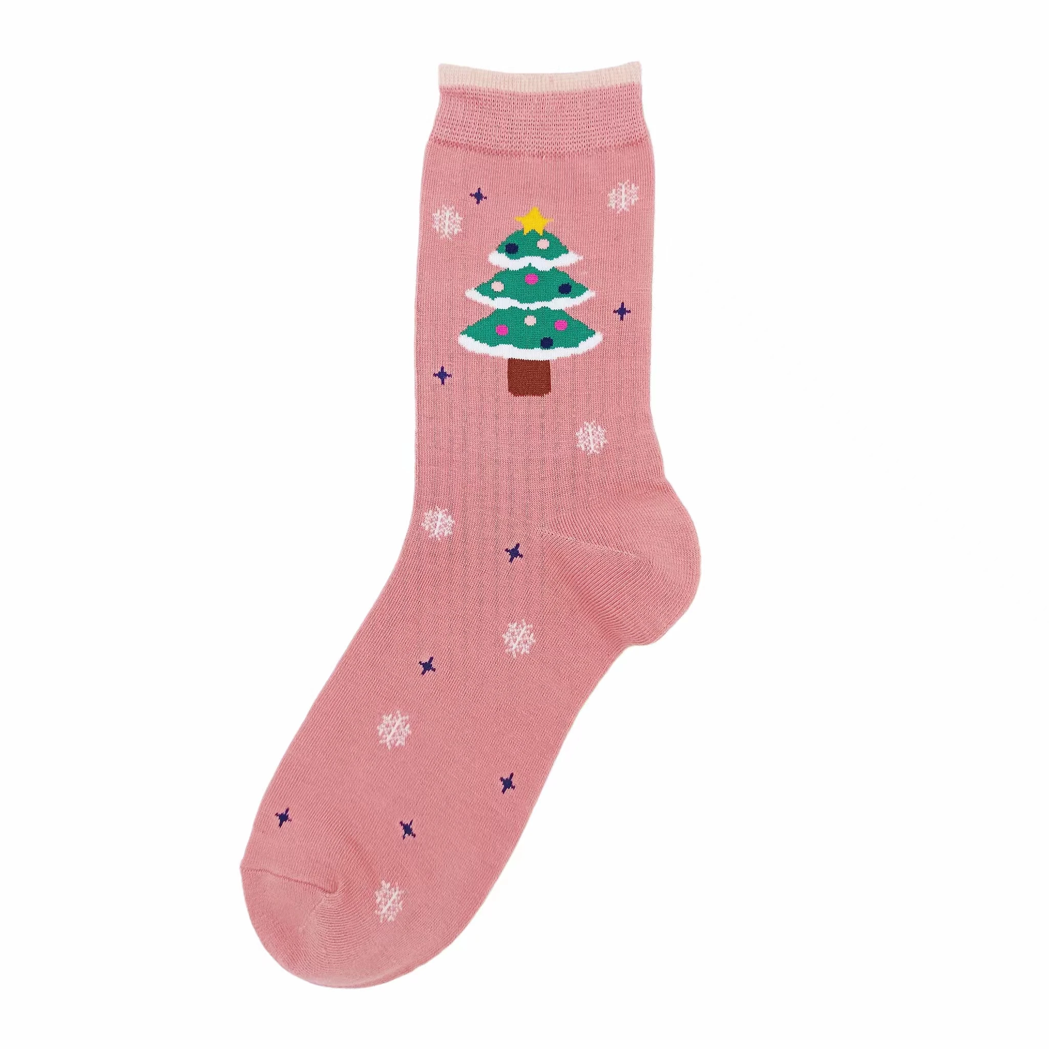 1 pair of autumn and winter pink socks for women Christmas tree warm Christmas socks mid-tube cute cartoon