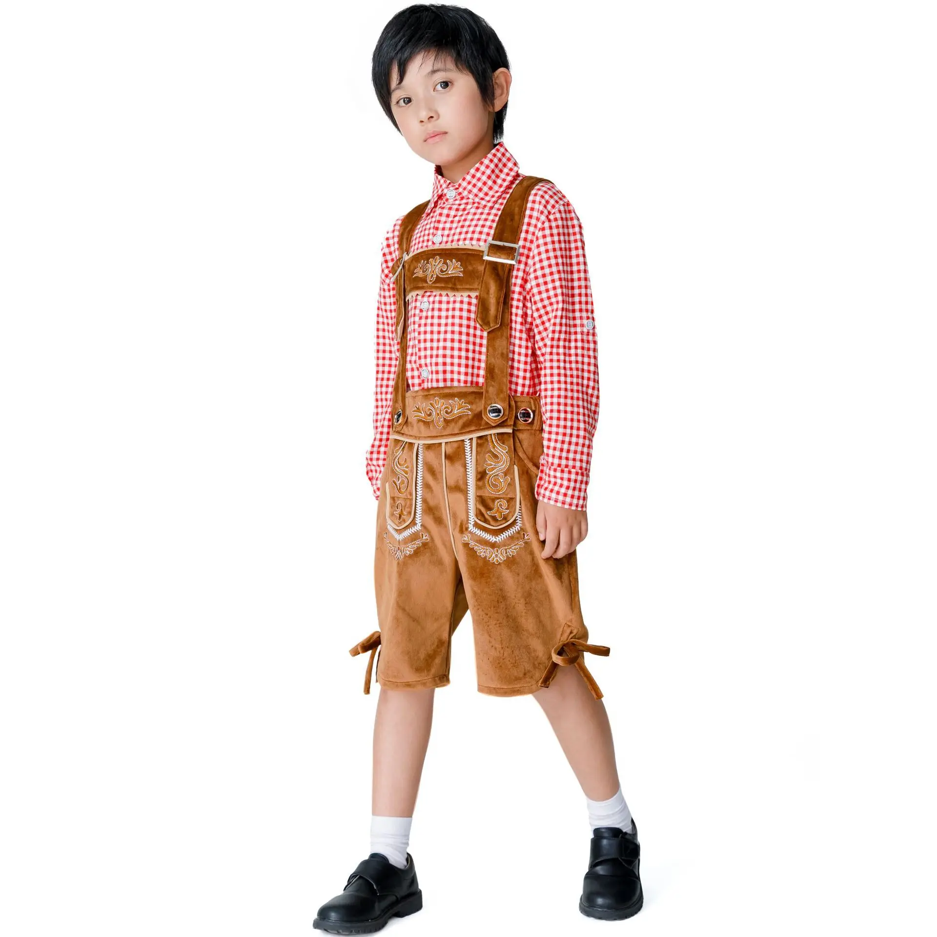 Disfraz de cerveza para niño, camisa del Oktoberfest alemán bávaro, conjunto de uniforme de Lederhosen, traje de fiesta de fantasía para niño