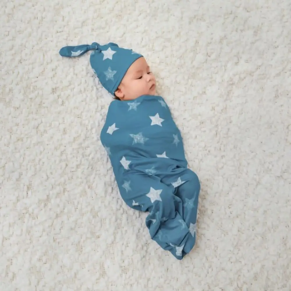 

Высококачественное повседневное пеленальное одеяло для новорожденных, эластичная детская накидка с принтом, повязка на голову с защитой от прыжков, комплект аксессуаров для одежды для новорожденных