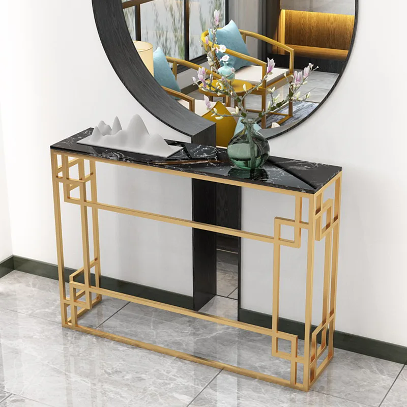 

Multipurpose Marble Top Gold Ornate Metal Entryway Hallway Console Table