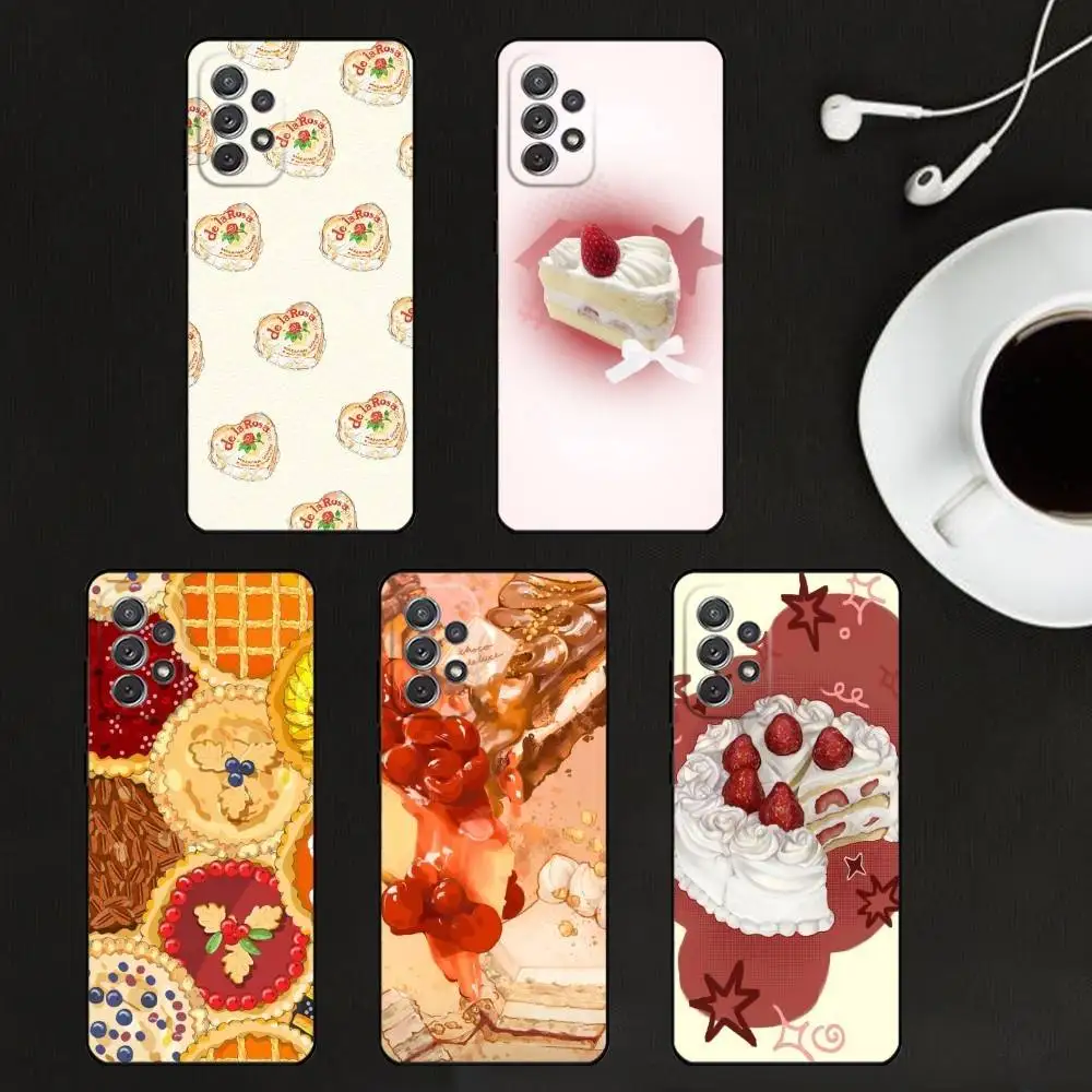 

Cute Cake Dessert Phone Case For Samsung S25,S24,S21,S22,S23,S30,Ultra,S20,Plus,Soft Silicone Black Cover