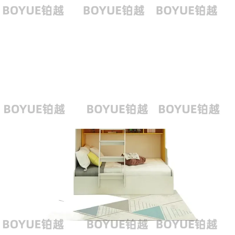 Staggered Bunk Bed with Storage Drawers Space Saving Kids Loft Bed Multifunctional Wooden Upper Lower Sleeper Furniture