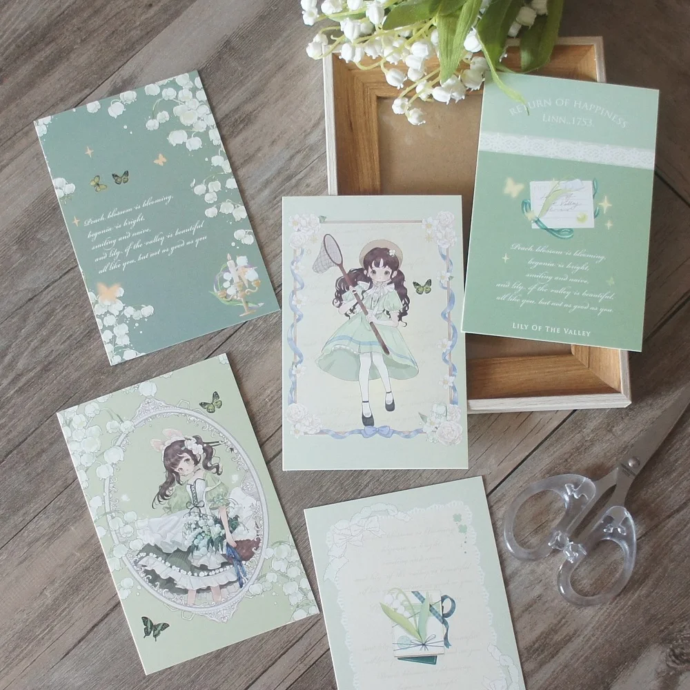 15pcs Green Lily of The Valley Elf Girl Card As Scrapbooking Party Invitation Gift Message Postcard Greeting Card