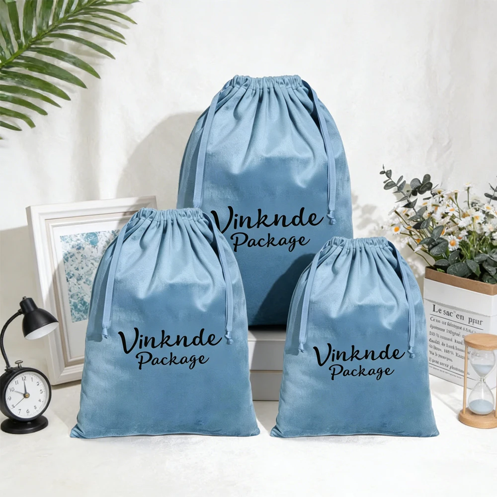 

50Pcs/Lot Large Dust Bag Custom Logo 30x40cm Blue Velvet Pouch Gift Shopping Bags Luxury Flannel Drawstring Jewelry Storage Sack