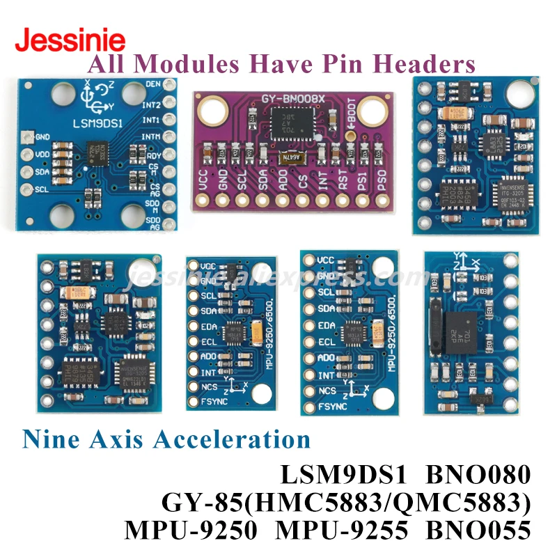 1-5PCS LSM9DS1 BNO080 GY85 HMC5883/QMC5883 MPU-9250/9255 BNO055 Nine Axis Sensor Module IMU Accelerometer Gyroscope Magnetometer