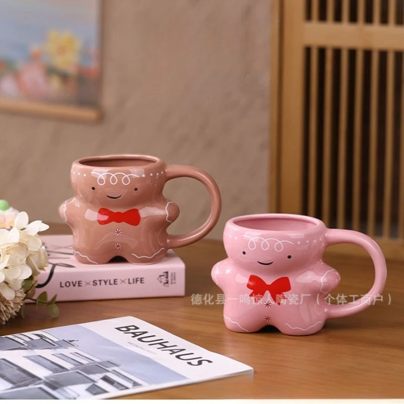 

Cute Gingerbread Man Ceramic Mug, Teddy Bear Shaped Coffee Mugs, Creative Breakfast Milk Cups, Couple Tea Cup, Christmas Gift
