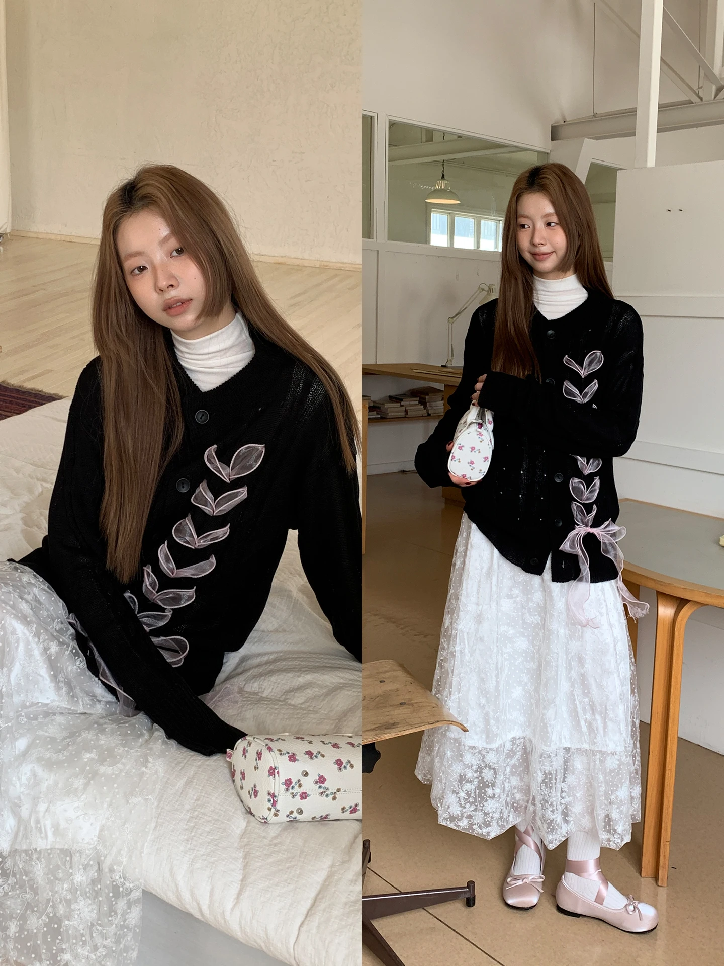 2025年秋新作 レディースセーターコート ファッションリボンボウデザイン ニットカーディガン ラウンドネック カラーマッチング 長袖ニットウェア