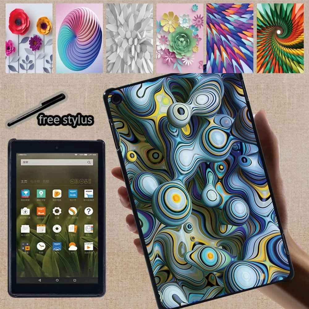 Tablet Cover for HD 10 Plus Gen/5th/7th/9th/11th/Fire 7(5th 7th 9th 12th)/ HD 8 Plus Gen/6th/7th/8th/10th 3D Pattern Back Shell