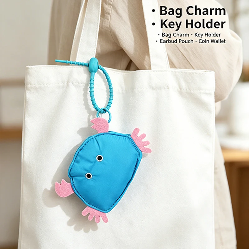 Coin Purse,Bag Charm Pendant With Silicone Lanyard,Crab Shape Cotton Filled Mini Wallet,Earphone Storage Pouch,Keychain Decor