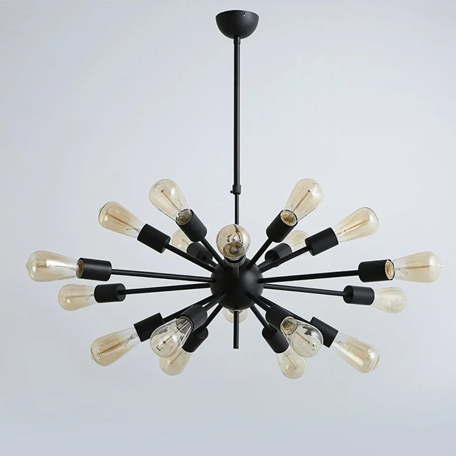 Free Shipping Vintage Retro Sputnik Chandeliers 18 Lights Metal Black Painting Bulbs not Incl E26 E27 Loft Foyer Lamp Lighting