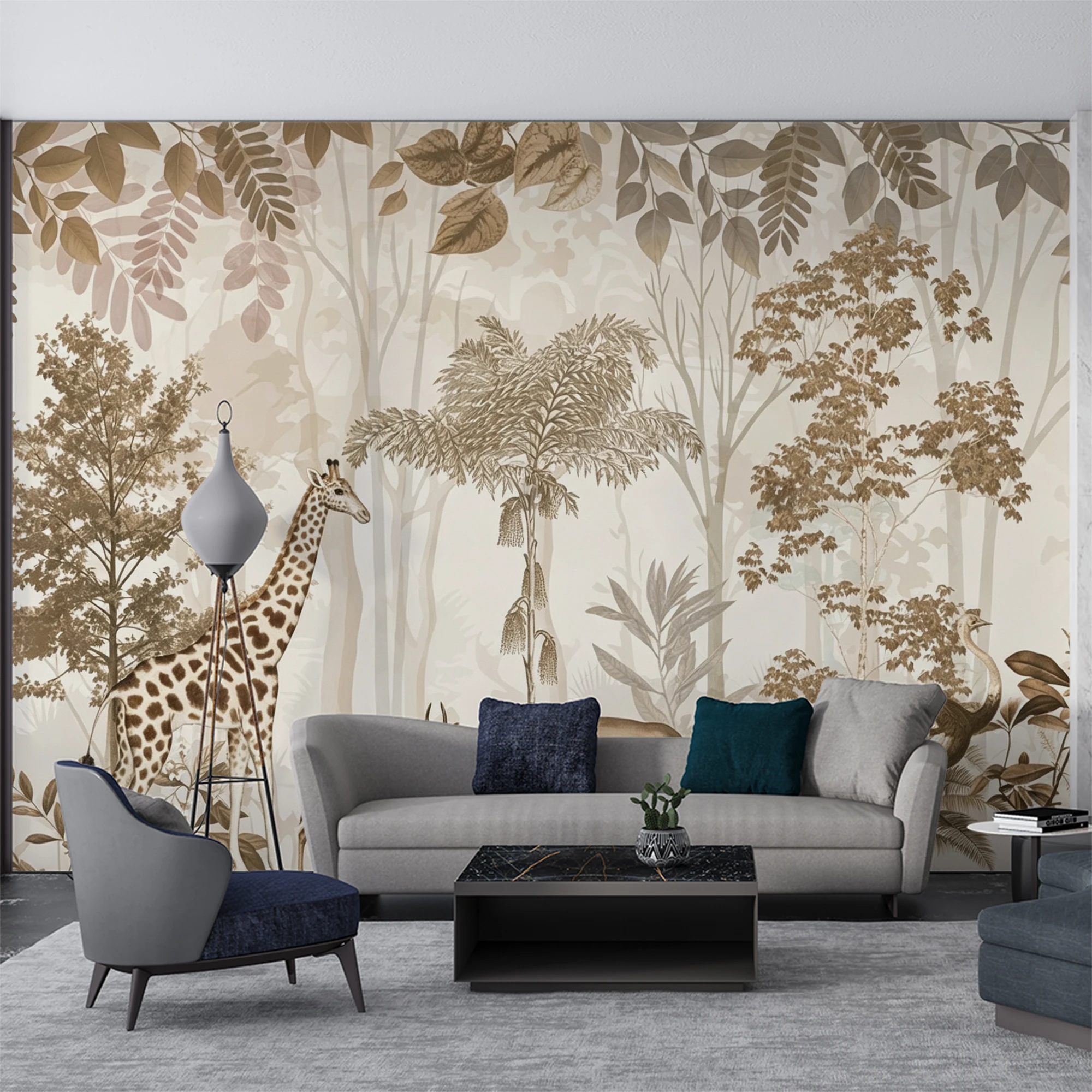 Custom Vintage Safari Animal Mural Wallpaper Giraffe Deer Ostrich Jungle Leaf Wall Paper for Living Room Kids Room Decor