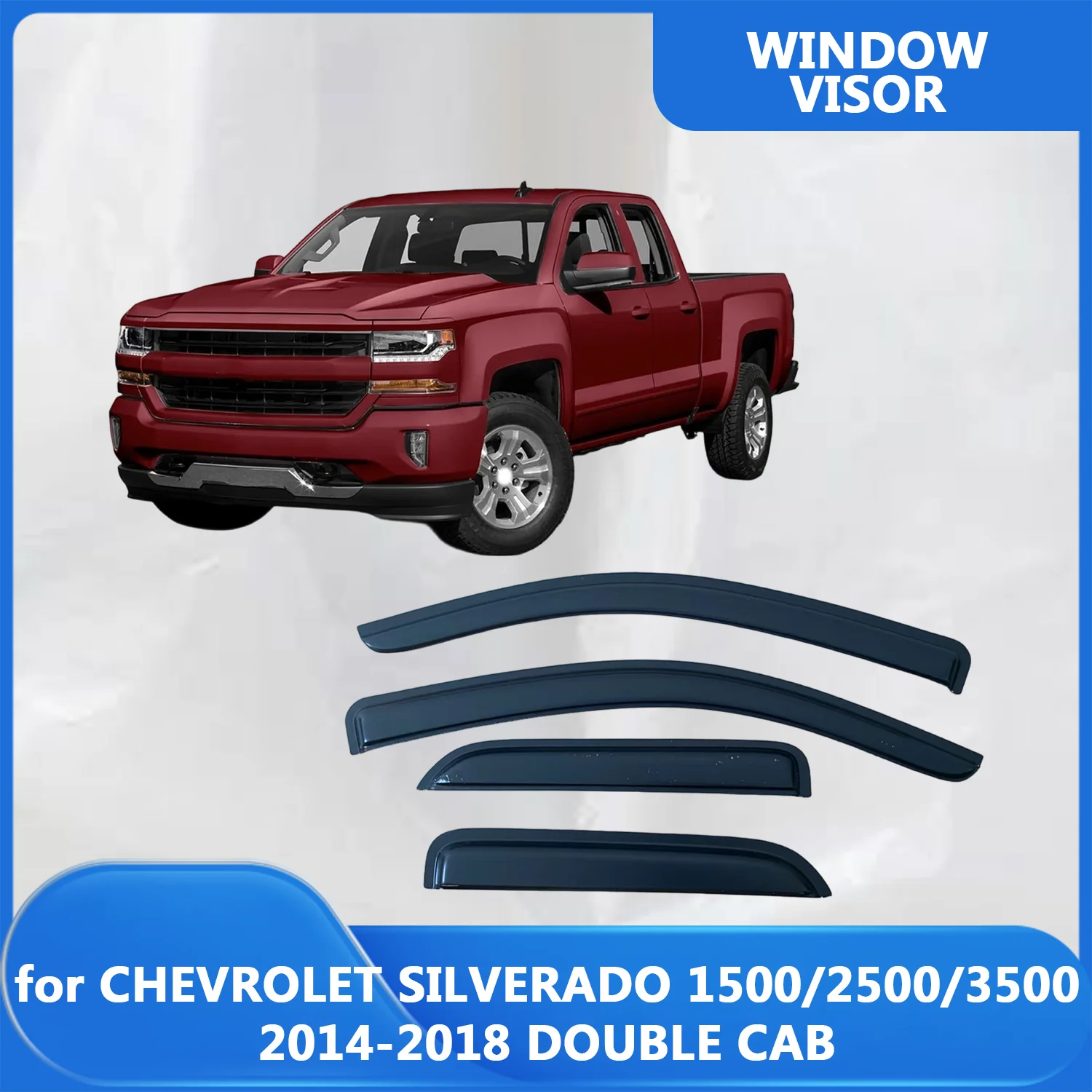 

Window Visor for CHEVROLET SILVERADO 1500/2500/3500 2014 2015 2016 2017 2018 DOUBLE CAB Wind Deflectors Rain Guards Door Visor