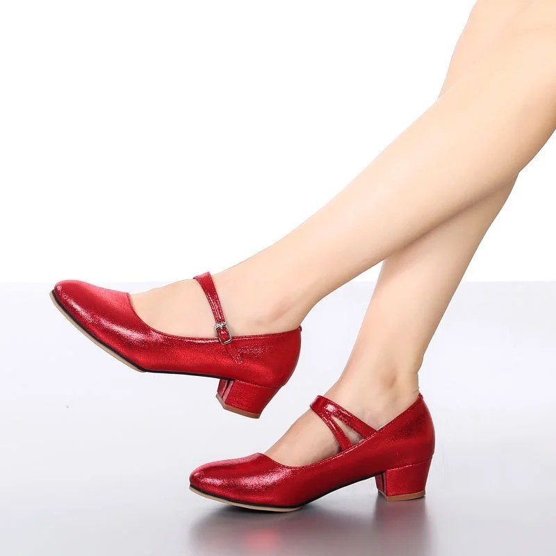 Sapatos de Dança de Salão Vermelho para Mulheres, Jazz, Tango, Salsa, Sapatos de Dança Latina, Princess Close Toe, Saltos Baixos