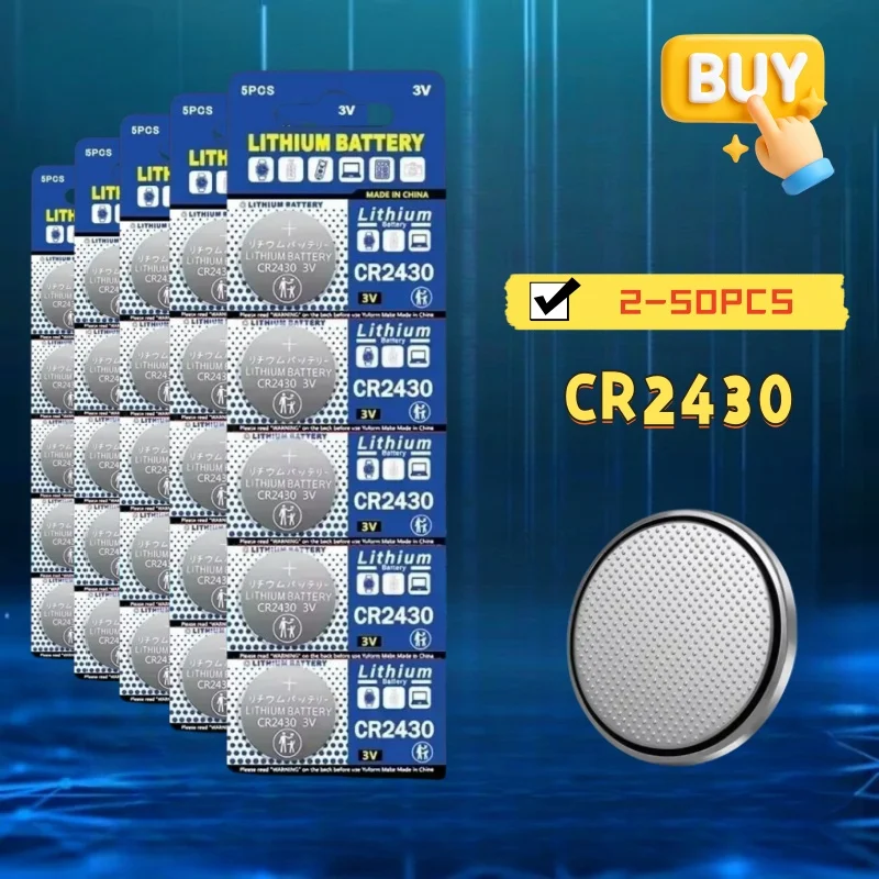 

2-50Pcs CR2430 Lithium Battery 3V 280mah CR 2430 DL2430 BR2430 KCR2430 Button Coin Batteries for Key Clock Toys Watch Remote