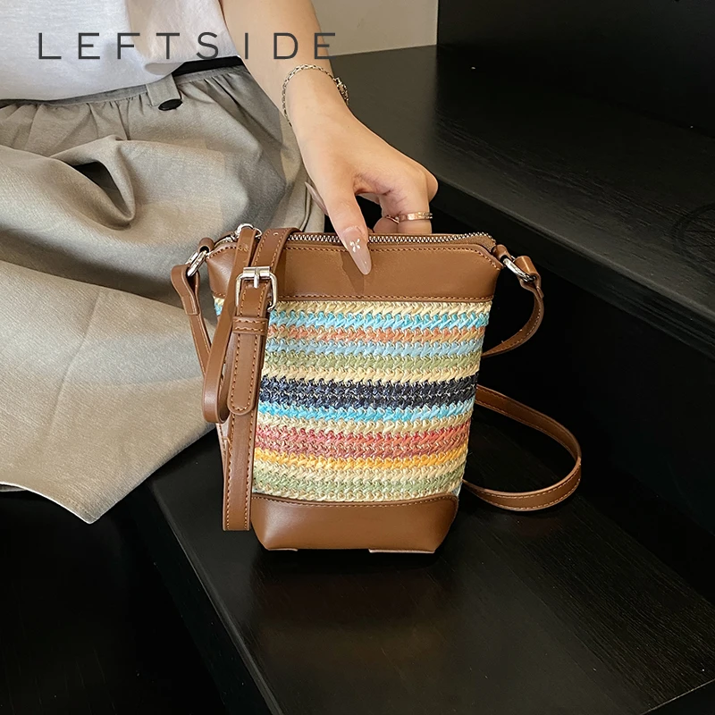 

LEFTSIDE Weave Mini Straw Flap Shoulder Bags for phone Women 2025 Summer New Trend Crossbody Bag Females Beach Bags Handbags