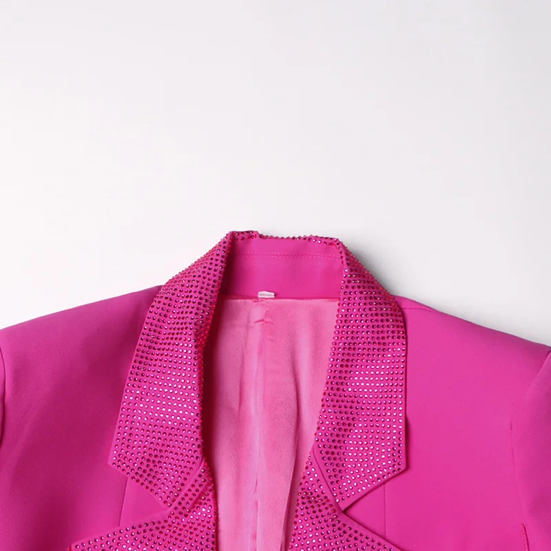 HKSH ربيع الخريف جديد المرأة سترة طويلة بلون رصع الماس واحدة الصدر أنيقة شيك Ins حفلة خندق معطف HK16277