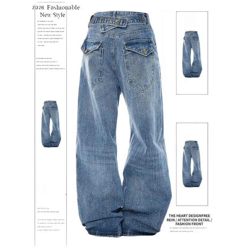 

Y2k Grunge Cargo Jeans Vintage Wide Jean Pants Hip Hop Oversize Denim Trouser Japandi Style Alternative Clothes Women Blue Baggy
