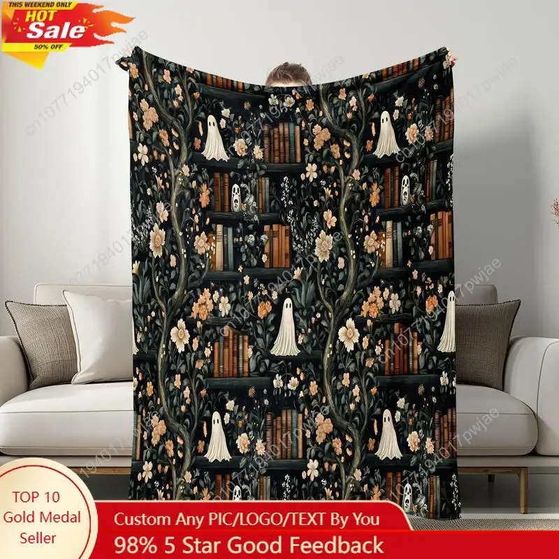 

Ultra Soft Ghost Library Print Fleece Blanket Cozy Bed and Sofa Throw for Office and Air-Conditioned Spaces Custom blankets
