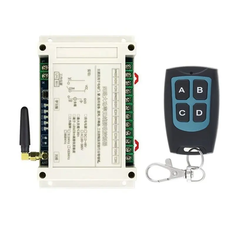 

AT82-LED Light Switch Relay+ 315Mhz Receiver 300M AC 220V-380V 4CH Wireless Remote Control 30A Garage Door Switch Transmitter