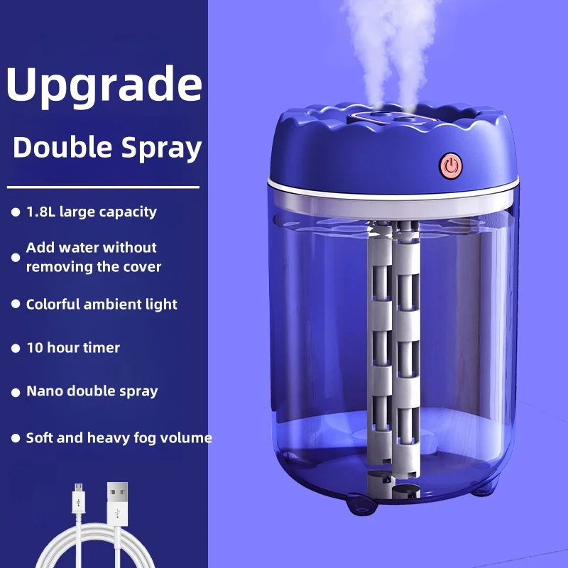 USB dual spray humidifier for home use bedroom mother and baby 1.8L large capacity high fog humidification aromatherapy machine