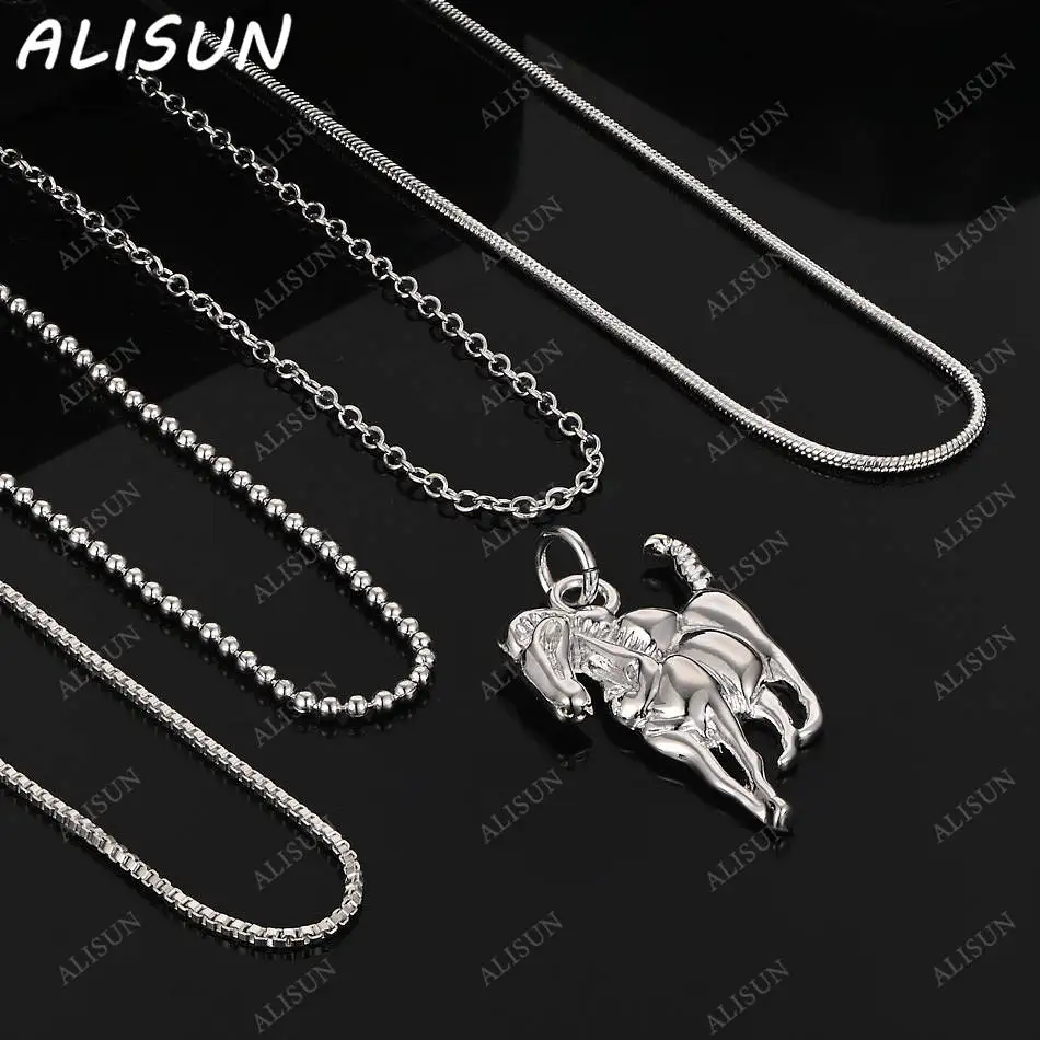 

ALISUN 40-75cm 925 Sterling Silver Horse Pendant Necklace For Women Men Creativity Gifts Street All-match Party And Daily Wear