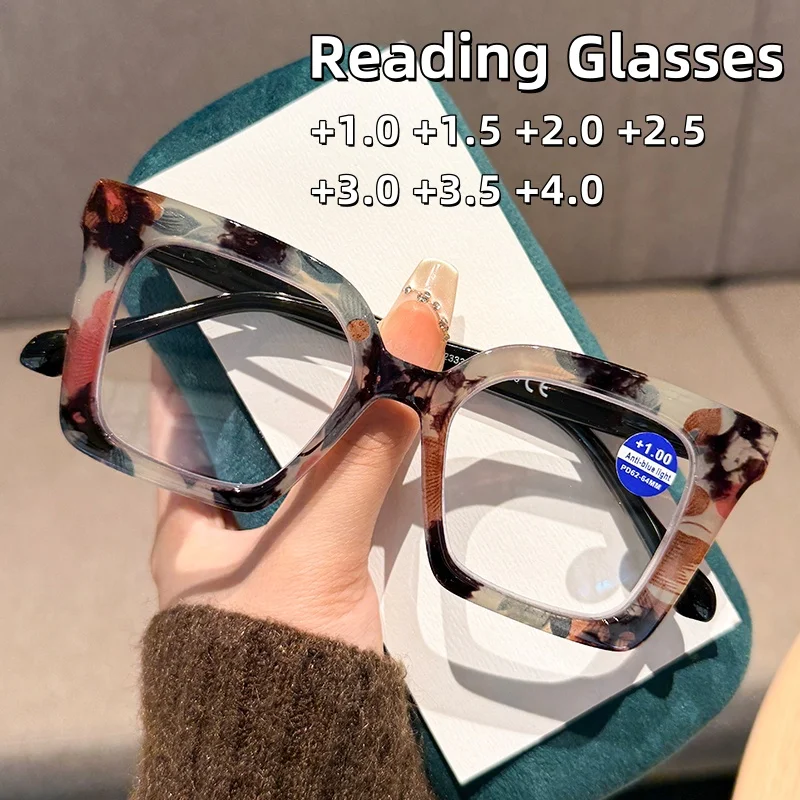 

New Fashionable Large Frame Spring Foot Reading Glasses Men's and Women's Multi-color Versatile Anti Blue Light Glasses
