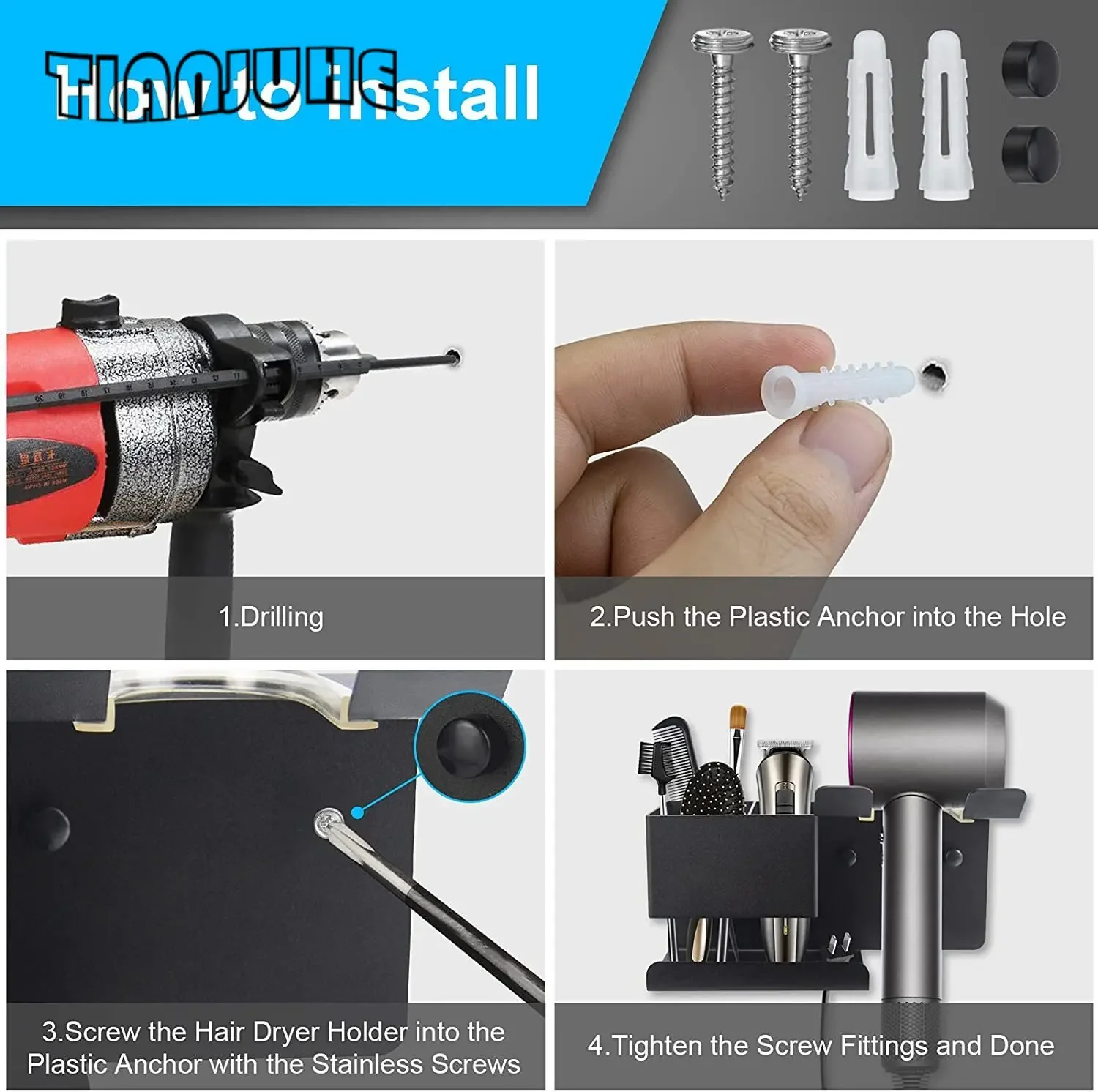 Föhnhouder Wandgemonteerde föhnorganizer voor badkamer Aluminiumlegering Multifunctioneel rek voor Dyson Supersonic